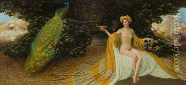 Goddess Iduna With Peacock Oil Painting - Maximilian Lenz