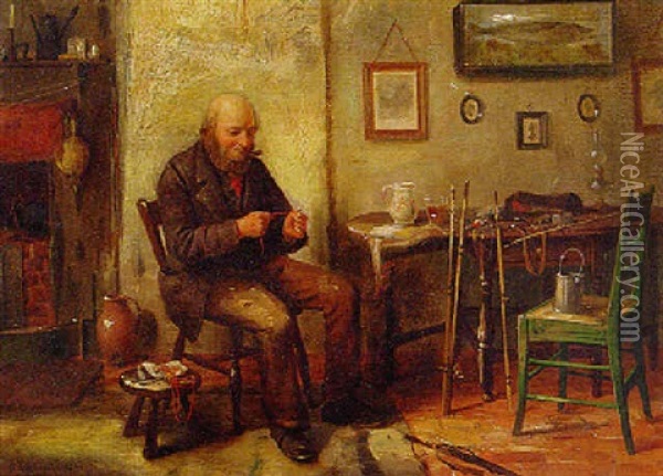An Angler Preparing His Bait Oil Painting - Henry Edward Spernon Tozer