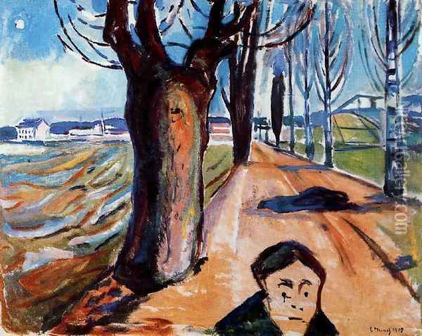 The Murderer in the Lane Oil Painting - Edvard Munch