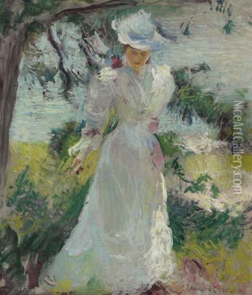My Wife, Emeline, In A Garden Oil Painting - Edmund Charles Tarbell