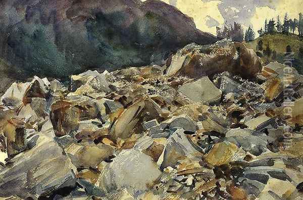 Purtud, Alpine Scene and Boulders Oil Painting - John Singer Sargent