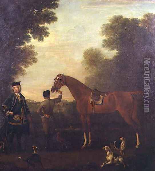 Sir Robert Walpole (1676-1745) with his Hunter and Groom Oil Painting - John Wootton