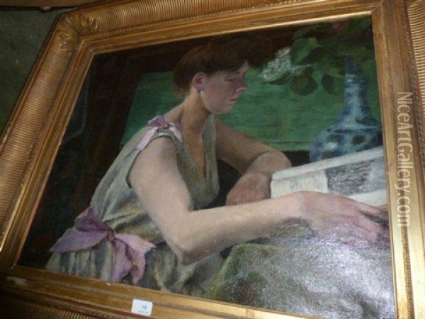 Jeune Femme Lisant Oil Painting - Evariste Vital Luminais