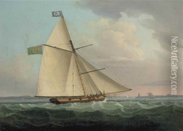 The Irish Postal Packet Earl Of Leicester, 10 Guns, Approaching Hook Head At The Entrance To Waterford Harbour Oil Painting - Thomas Whitcombe