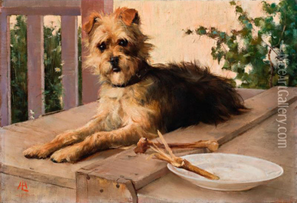 Dog Oil Painting - Lucien Henry Herbert