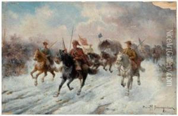 Cossack Charge Oil Painting - Adolf Baumgartner