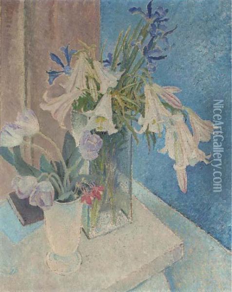 Lilies And Irises Oil Painting - Glyn Warren Philpot