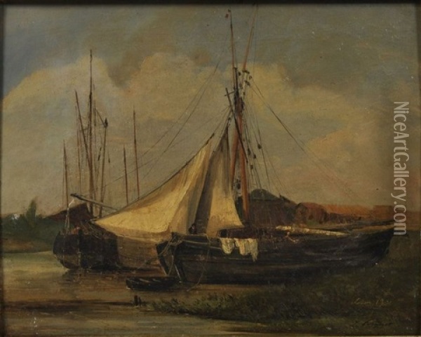 Normannische Fischerkahne In Der Bucht Oil Painting - Jules Coignet