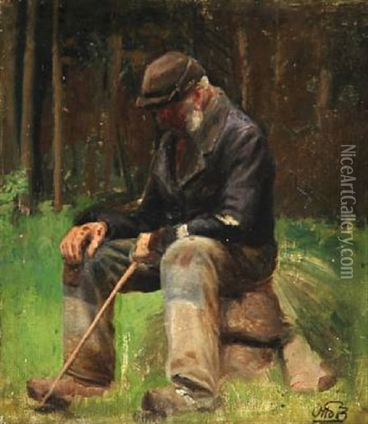 A Resting Forest Worker Oil Painting - Otto Petersen Balle