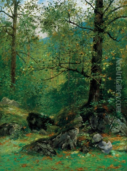 Forest Oil Painting - Adolf Kaufmann