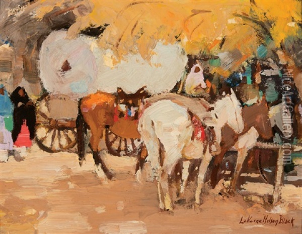 Autumn At Taos Pueblo Oil Painting - Laverne Nelson Black