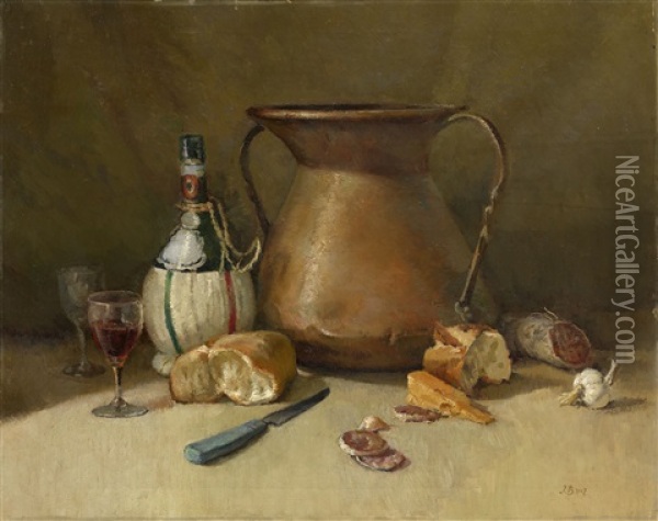 Still Life With Bread And Wine Oil Painting - Osip Emmanuelovich Braz