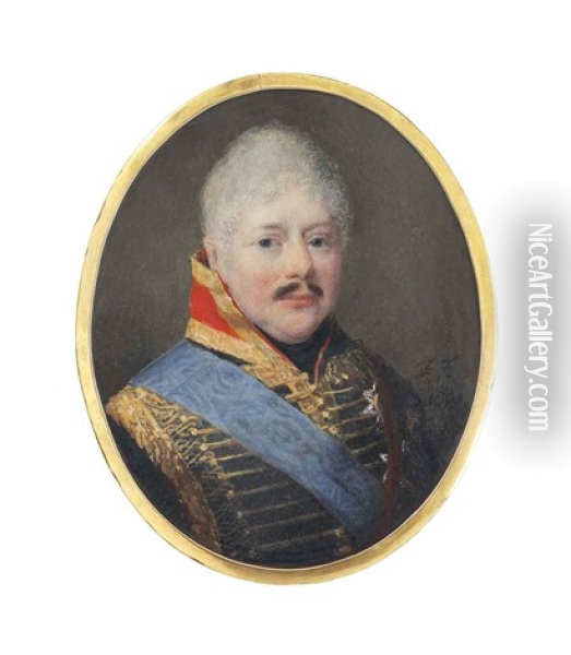Louis, Duke Of Wurttemberg (1756-1817), In Military Uniform, Gold-trimmed Navy Coat With Red Collar And Gold Frogging Oil Painting - Francois Ferriere