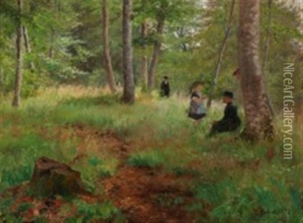 A Summer Day In The Forest Oil Painting - Emilie (Caroline E.) Mundt