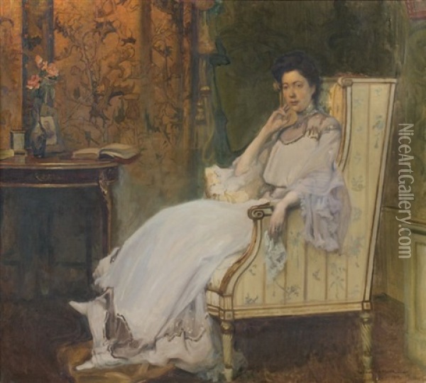 Femme Pensive, Assise Dans Une Bergere Oil Painting - William Julien Emile Laparra