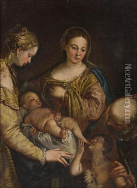 Sacra Famiglia Con Santa Barbara E San Giovannino Oil Painting - Paolo Veronese (Caliari)
