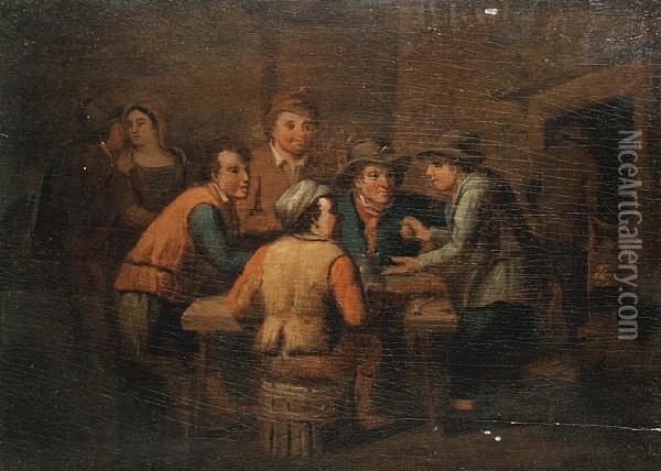 Men Playing Dice In An Interior Oil Painting - David The Younger Teniers