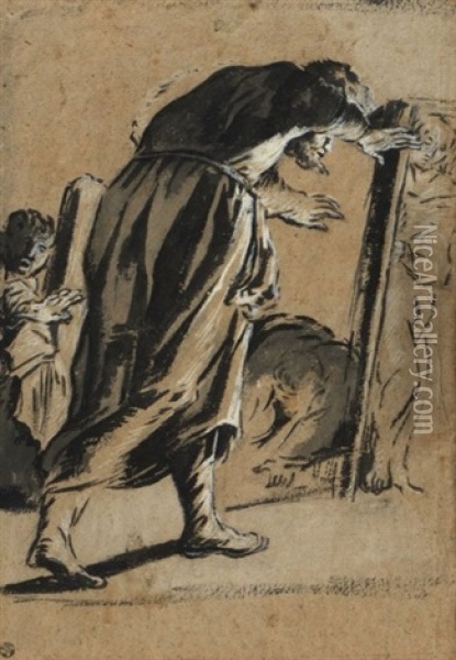 Figure D'homme Avancant Et Penche Vers L'avant Ebloui Par Une Lumiere Oil Painting - Leonard Bramer