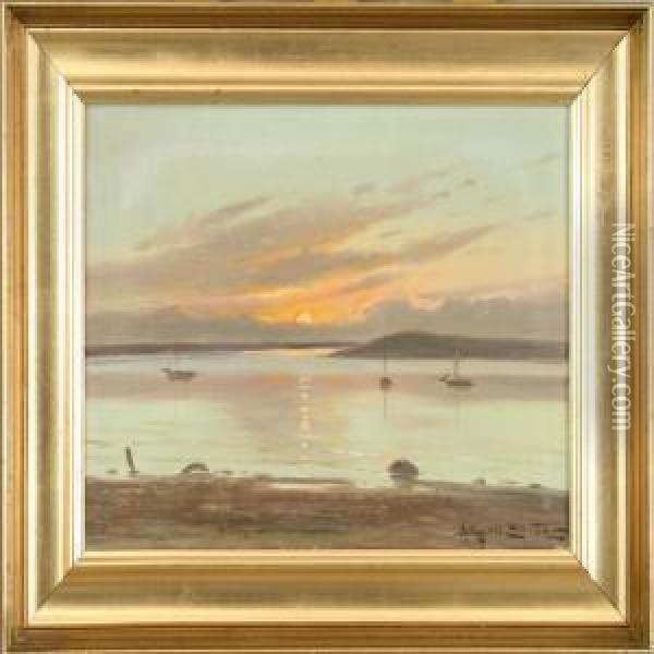 Solnedgang Ved Jyllinge Oil Painting - Edmund Fischer