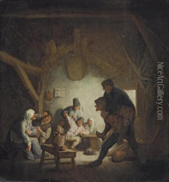 Boors Carousing In An Inn Oil Painting - Adriaen Jansz. Van Ostade