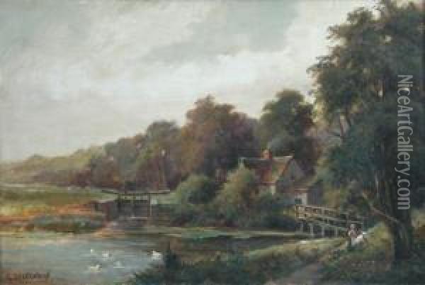 Cattle Grazing By A River Oil Painting - William Grant Stevenson