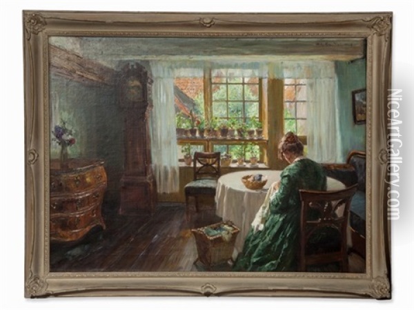 Lady In Interior Oil Painting - Wilhelm Ludwig Heinrich Claudius