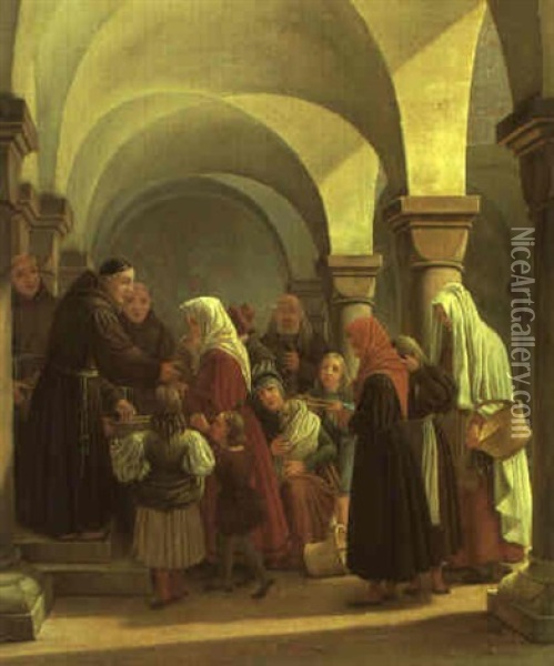Bespisning Af Fattige I Et Italiensk Kloster Oil Painting - Martinus Rirbye