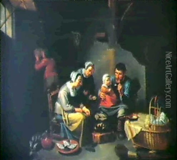 Interior Med Familien Samlet Omkring Maltidet Oil Painting - Willem van Herp the Elder