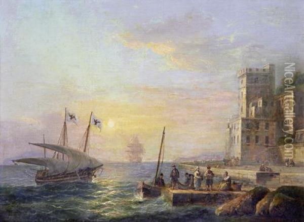 Ships Returning To Port Oil Painting - Thomas Luny