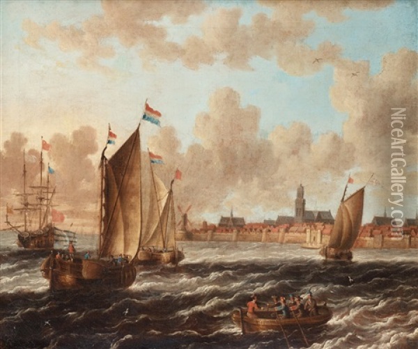 Hollandska Fartyg Pa Redden Utanfor Muromgardad Stad Oil Painting - Jacobus Storck