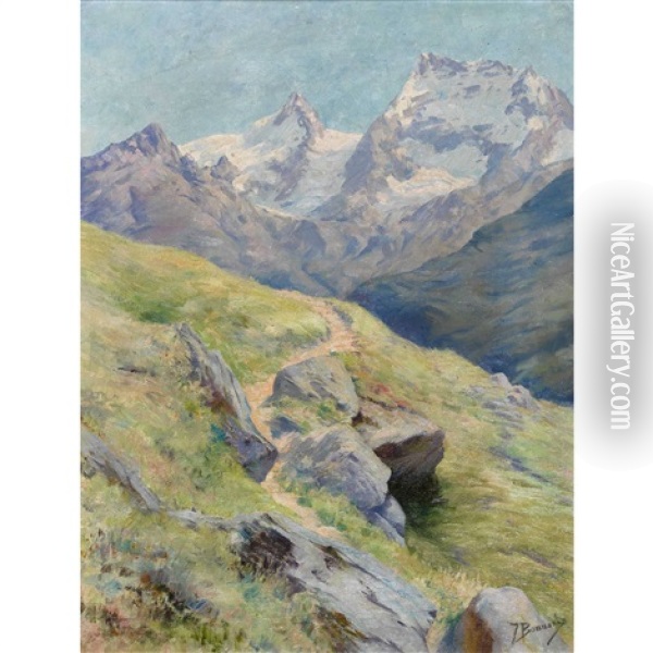 Blick Von Saas-fee Richtung Weissmies Oil Painting - Julia Bonnard