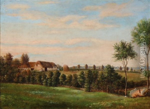 Landscape Around Holevadgaard Near Assens, Funen Oil Painting - Jorgen Gantzel Blicher Dreyer