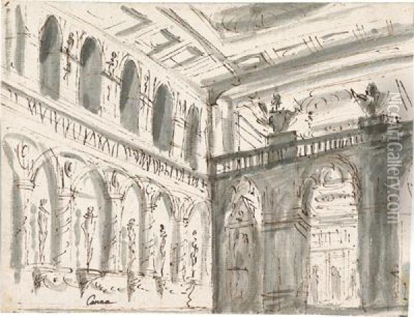 A Study Of The Interior Of A Palace Oil Painting - Filippo Juvarra