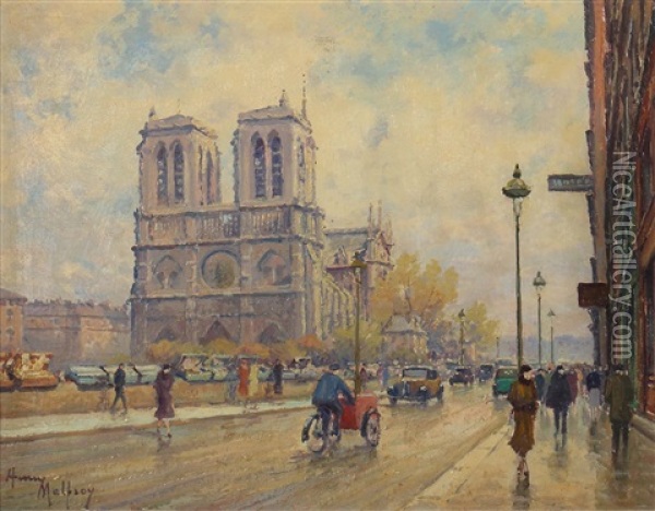 Paris, Blick Auf Notre Dame Und Die Seineinsel Ile De La Cite Oil Painting - Henri Malfroy-Savigny