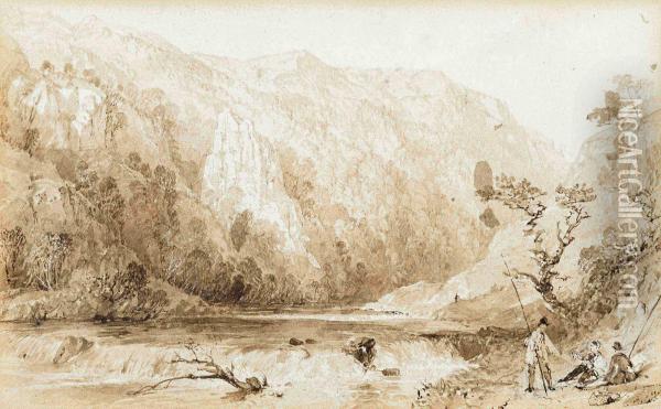 View Of Dovedale, Derbyshire Oil Painting - Thomas Allom