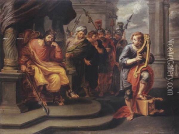 David Before Saul Oil Painting - Willem van Herp the Elder