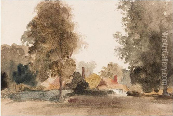 Cottages Amongst Trees Oil Painting - Peter de Wint