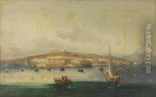 Veduta Di Napoli Dal Mare Con Barche Di Pescatori Oil Painting - Gabriele Smargiassi