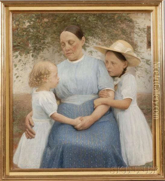 Portrait Of A Mother And Two Children Oil Painting - Carl Meyer
