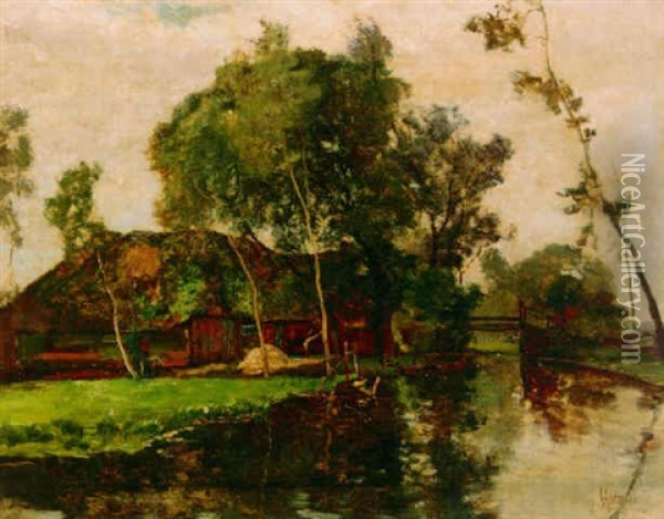 A Farmhouse By A Canal, Giethoorn Oil Painting - Paul Joseph Constantin Gabriel