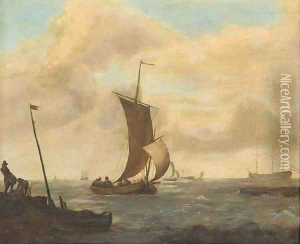 A coastal landscape with shipping in choppy waters Oil Painting - Ludolf Backhuysen