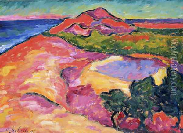 Coast Scene with Red Hill Oil Painting - Alexei Jawlensky