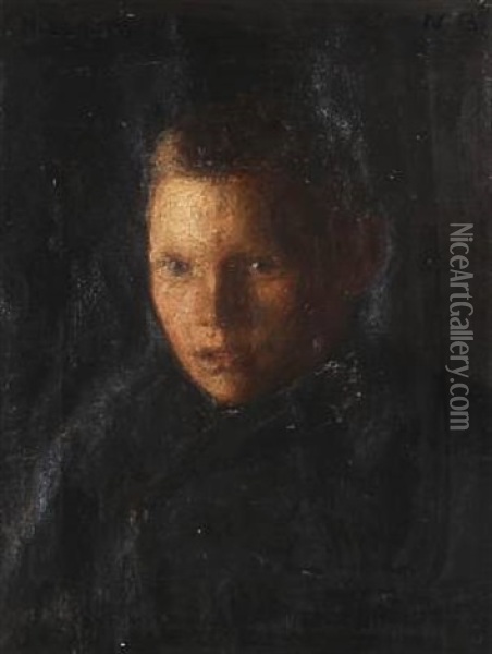Portrait Of A Boy Oil Painting - Niels Bjerre
