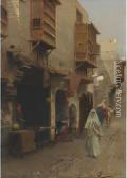 A Street In North Africa Oil Painting - Rubens Santoro