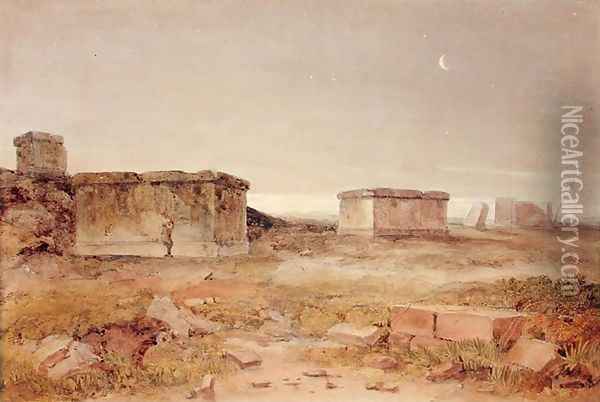 Ancient Sarcophagi, Galatea, at Dawn, 1823 Oil Painting - Hugh William Williams