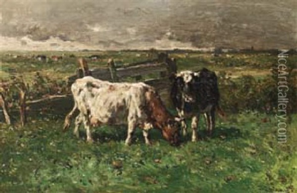 Cows At Pasture Oil Painting - Johannes Hubertus Leonardus de Haas
