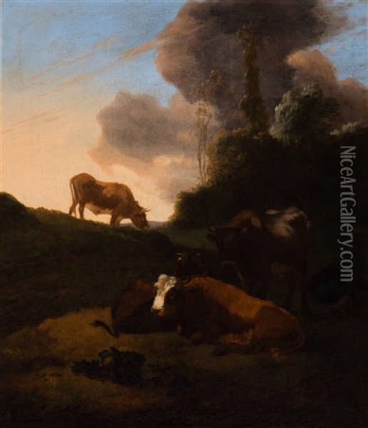 Shepherd Resting With His Cattle Oil Painting - Willem Romeyn