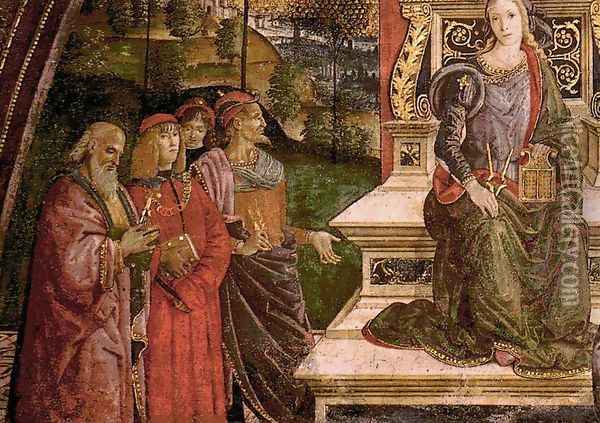 The Arithmetic (lower left view) Oil Painting - Bernardino di Betto (Pinturicchio)