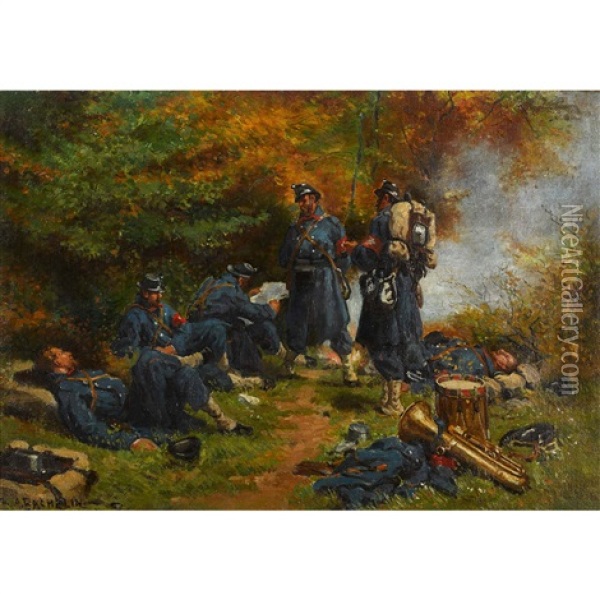 Halte D'infanterie Oil Painting - Auguste Bachelin