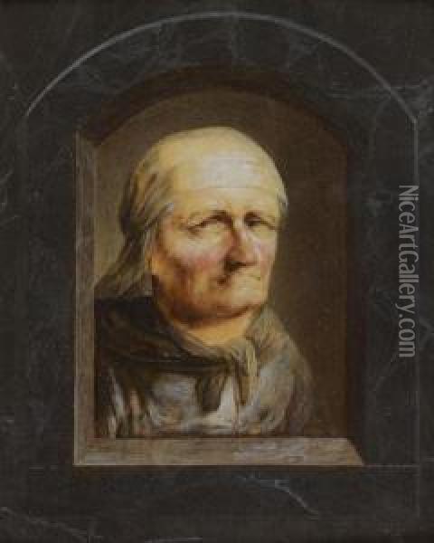 Portrait D'un Homme Derriere Une Fenetre En Trompe-l'oeil Oil Painting - Joseph Conrad Seekatz